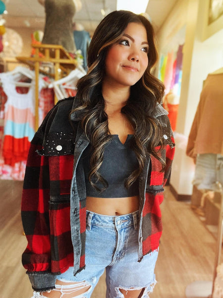PREORDER LYLA BUFFALO PLAID CORD SEQUIN SHACKET (ETA MID/END NOVEMBER)