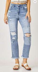 High waist straight risen jeans