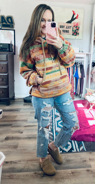 INSTOCK ORANGE AZTEC PULLOVER