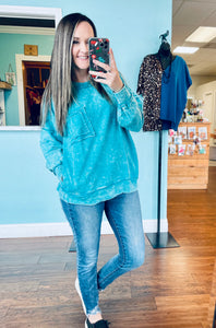 Teal pocket pullover
