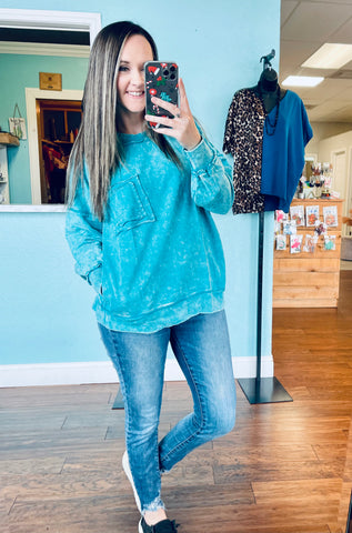 Teal pocket pullover