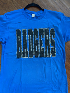 PREORDER BADGERS BLACK ON WHITE SPANGLE T-SHIRT