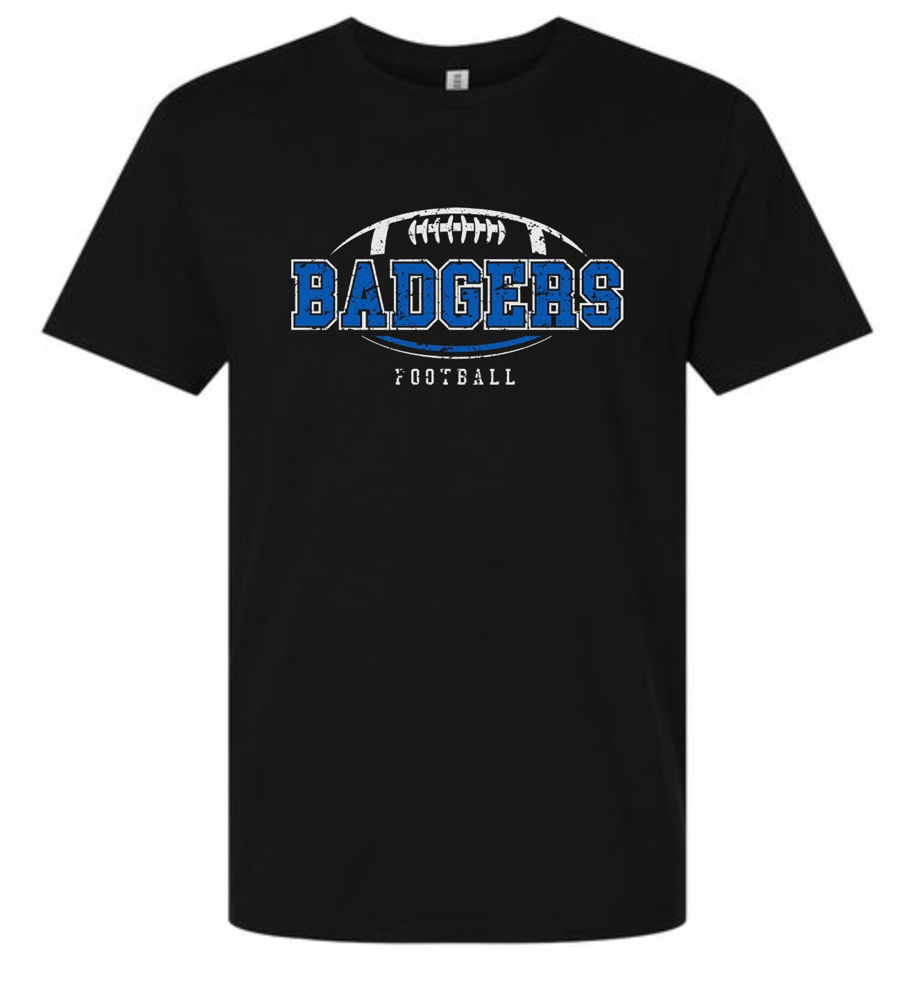 PREORDER BADGERS DISTRESSED FOOTBALL - BLACK REGULAR TEE