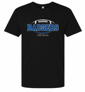 PREORDER BADGERS DISTRESSED FOOTBALL - BLACK REGULAR TEE