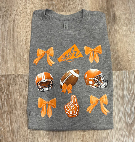 PREORDER ORANGE FOOTBALL AND BOWS T-SHIRT