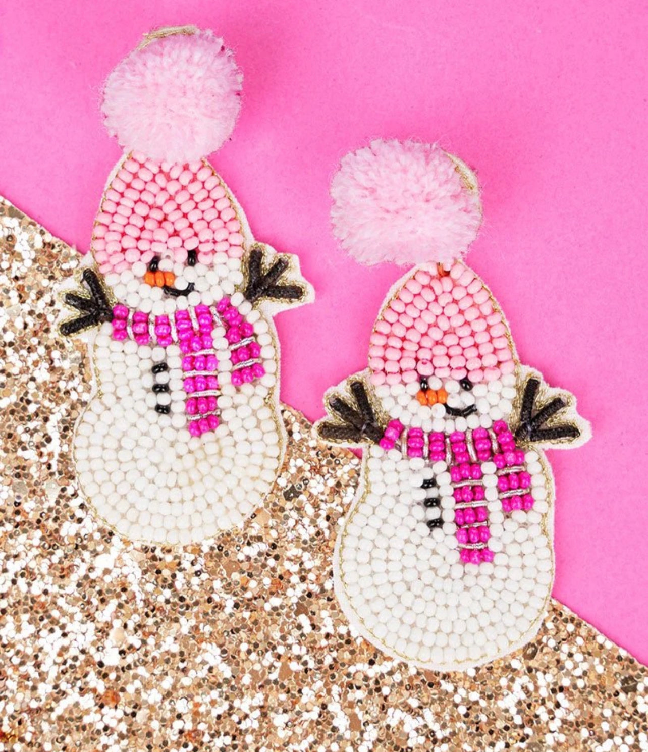 Pink snowman earrings
