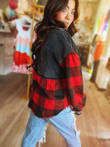 PREORDER LYLA BUFFALO PLAID CORD SEQUIN SHACKET (ETA MID/END NOVEMBER)