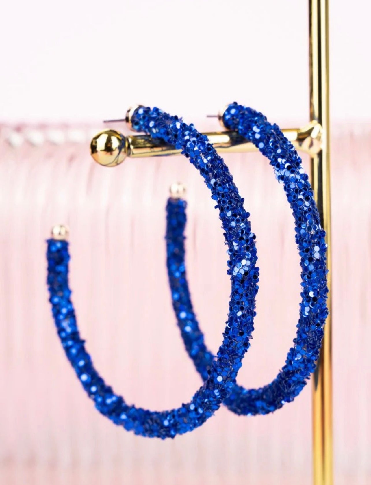 Blue sequin hoop earrings