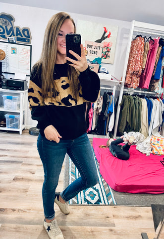 INSTOCK LEOPARD BLOCK SWEATER