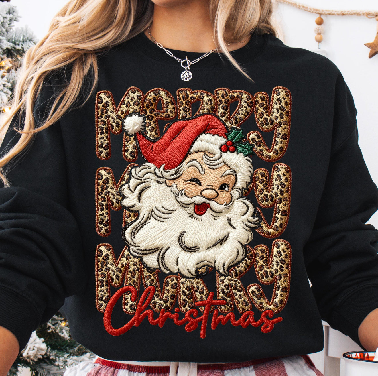 PREORDER MERRY CHRISTMAS LEOPARD FAUX STITCH