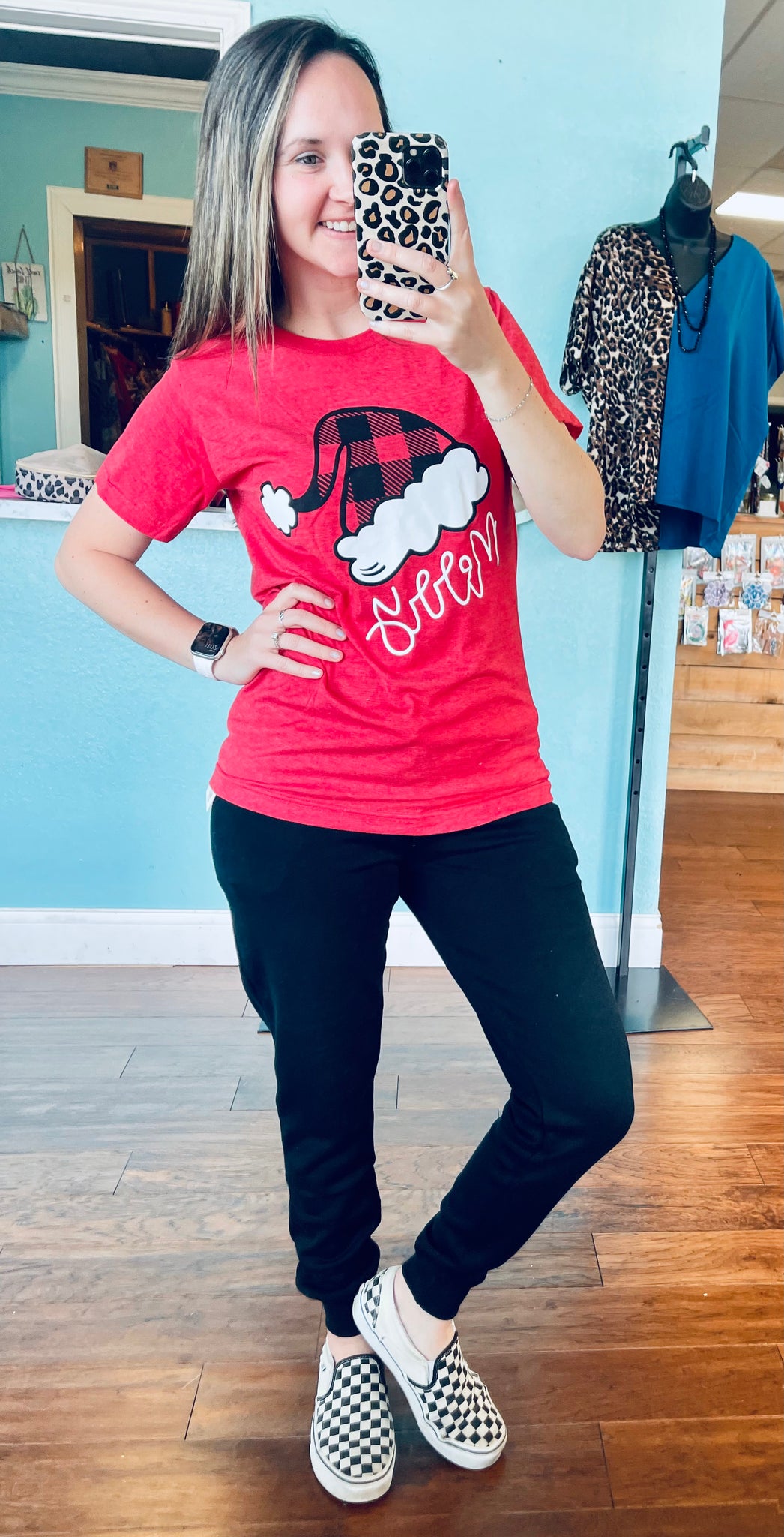 Merry plaid Santa hat T-shirt