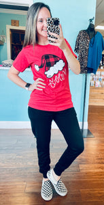 Merry plaid Santa hat T-shirt