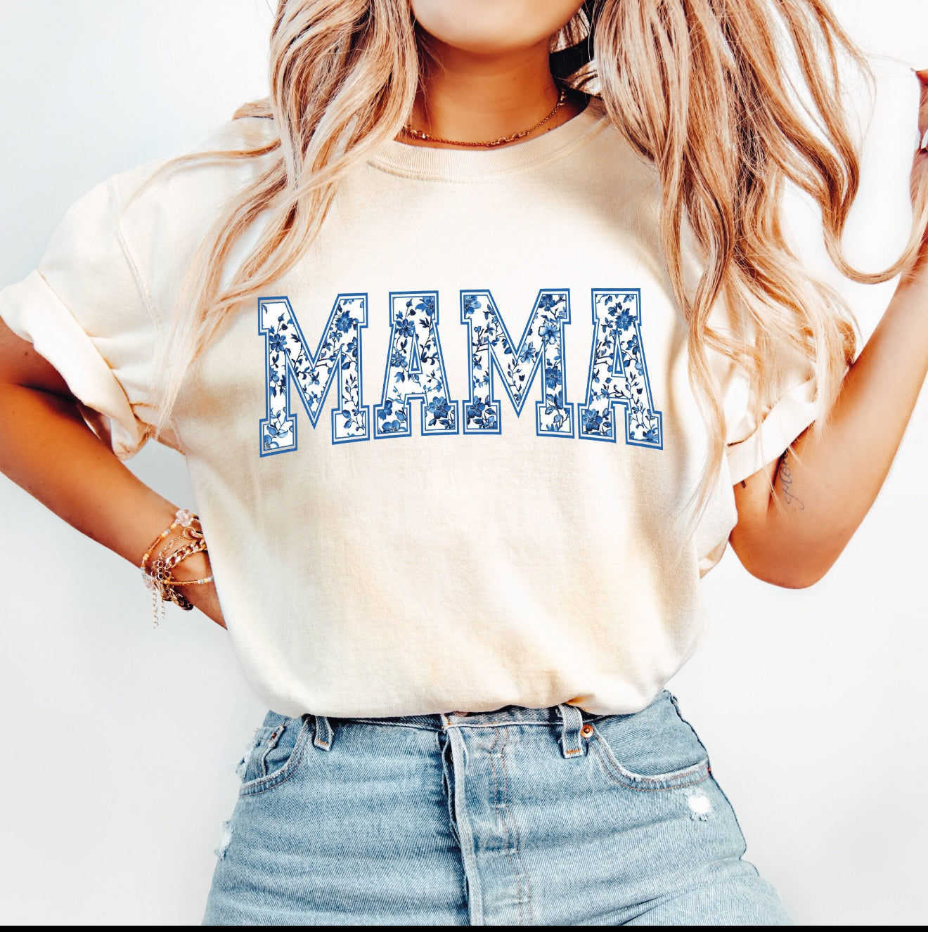 PREORDER MAMA BLUE FLORAL BLOCK LETTER