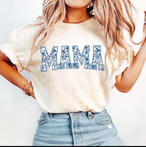 PREORDER MAMA BLUE FLORAL BLOCK LETTER