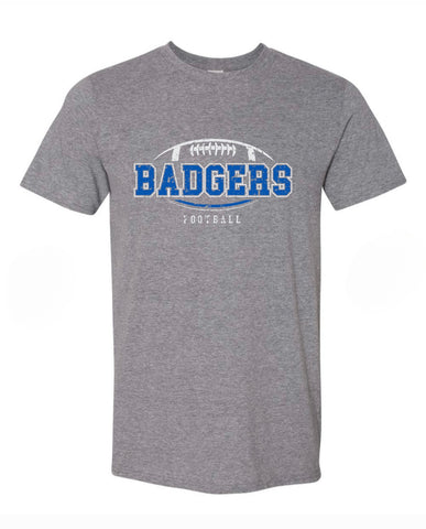 PREORDER BADGERS FOOTBALL DISTRESSED GREY REGULAR TEE