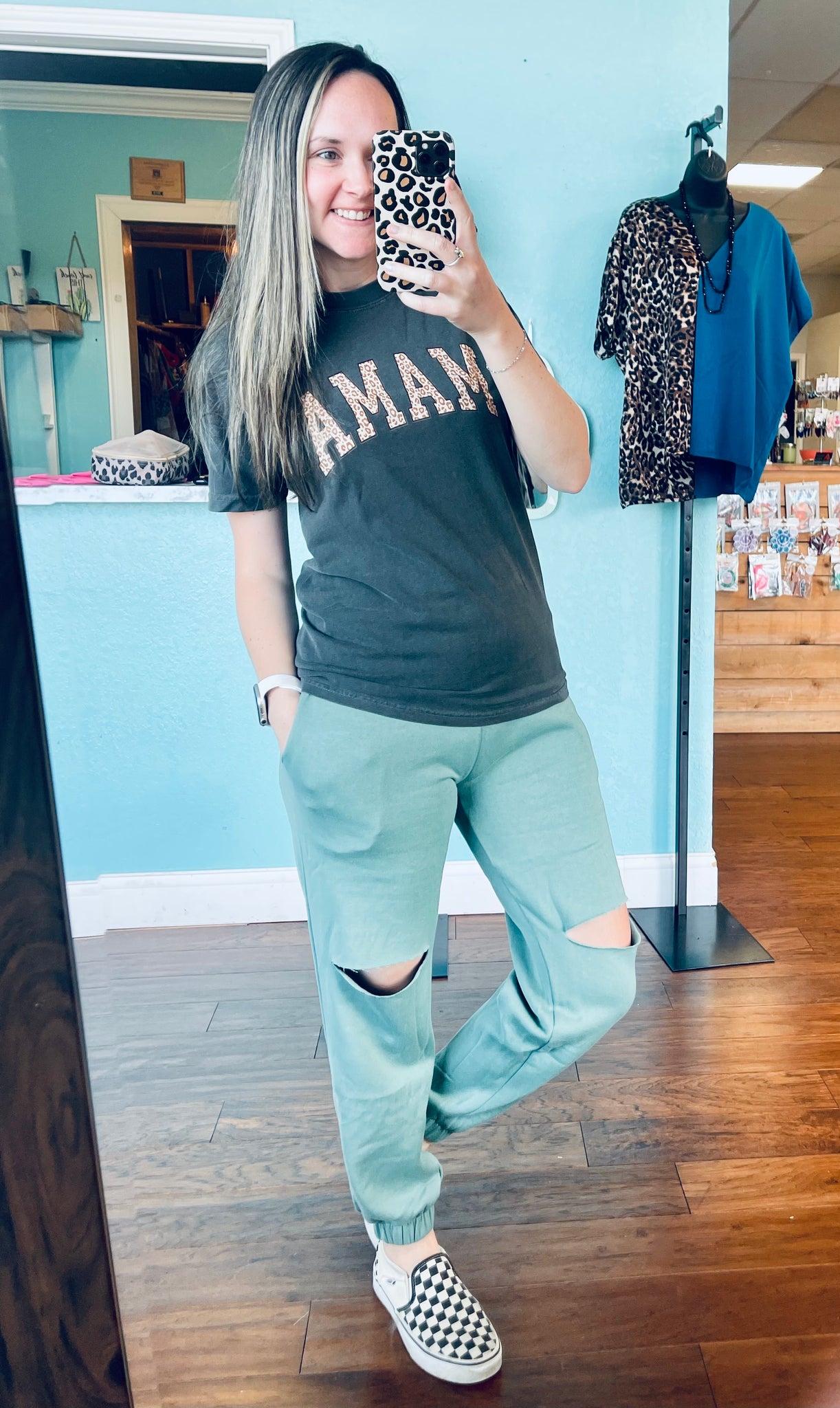Sage fleece knee slit jogger