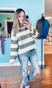 Olive striped cropped sweater