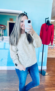 Taupe black speckled knit sweater