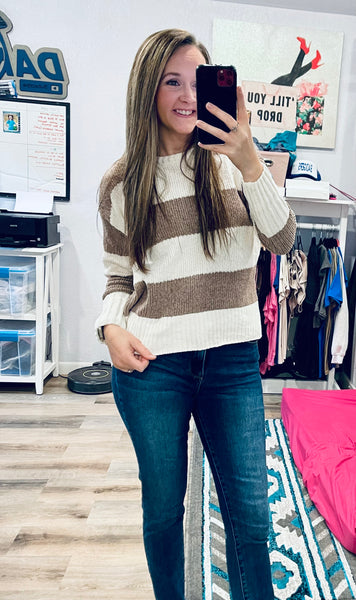 INSTOCK MOCHA STRIPED SWEATER