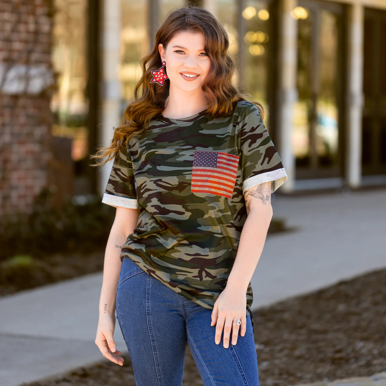 INSTOCK CAMO FLAG POCKET TOP