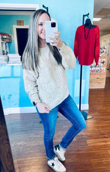 Taupe black speckled knit sweater