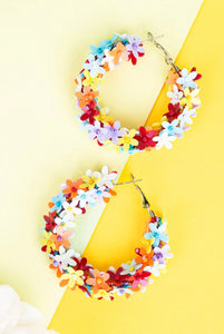 Multicolor flower hoop earrings