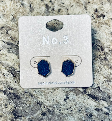 Blue dainty druzy stud earrings