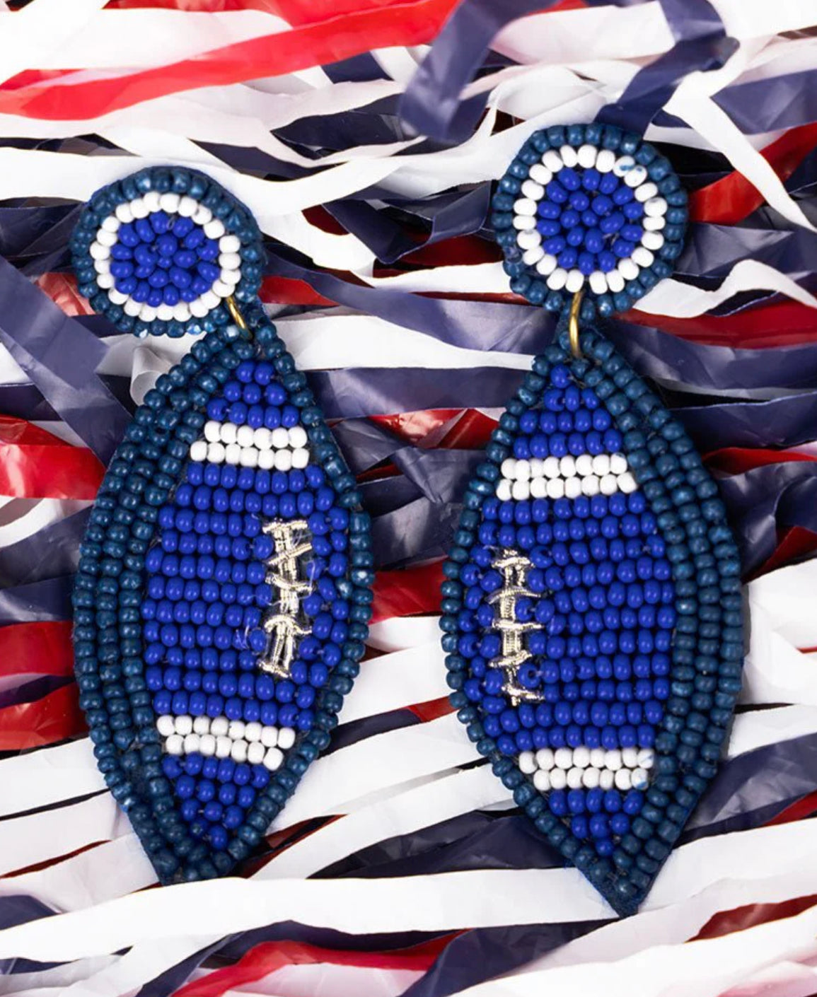 Blue football earrings