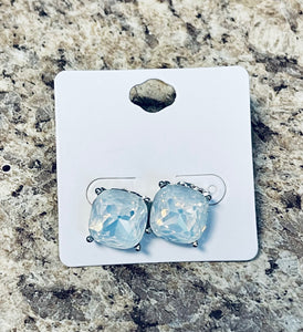 White opal iridescent stud earrings