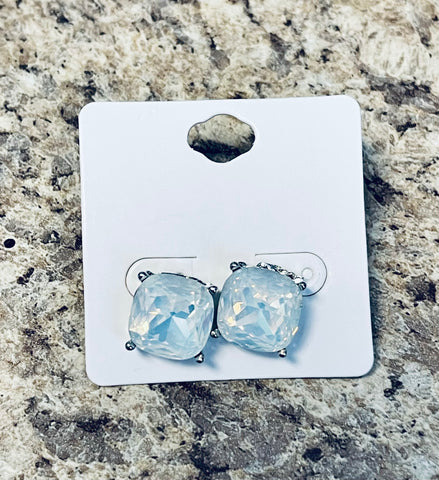 White opal iridescent stud earrings