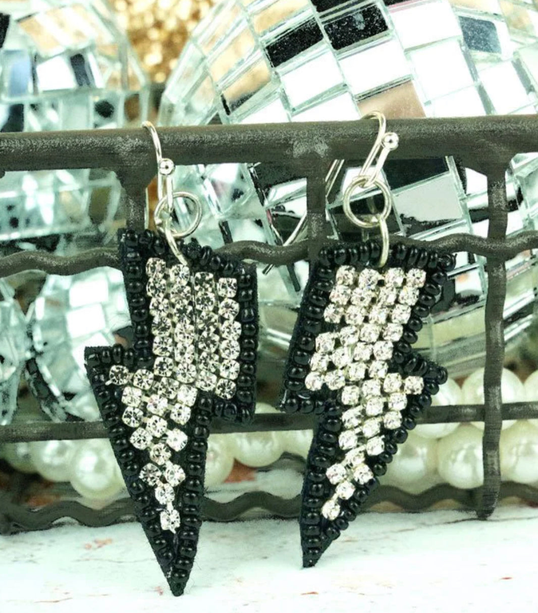 Black lightening bolt earrings