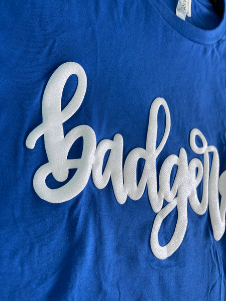 Badgers white glitter puff