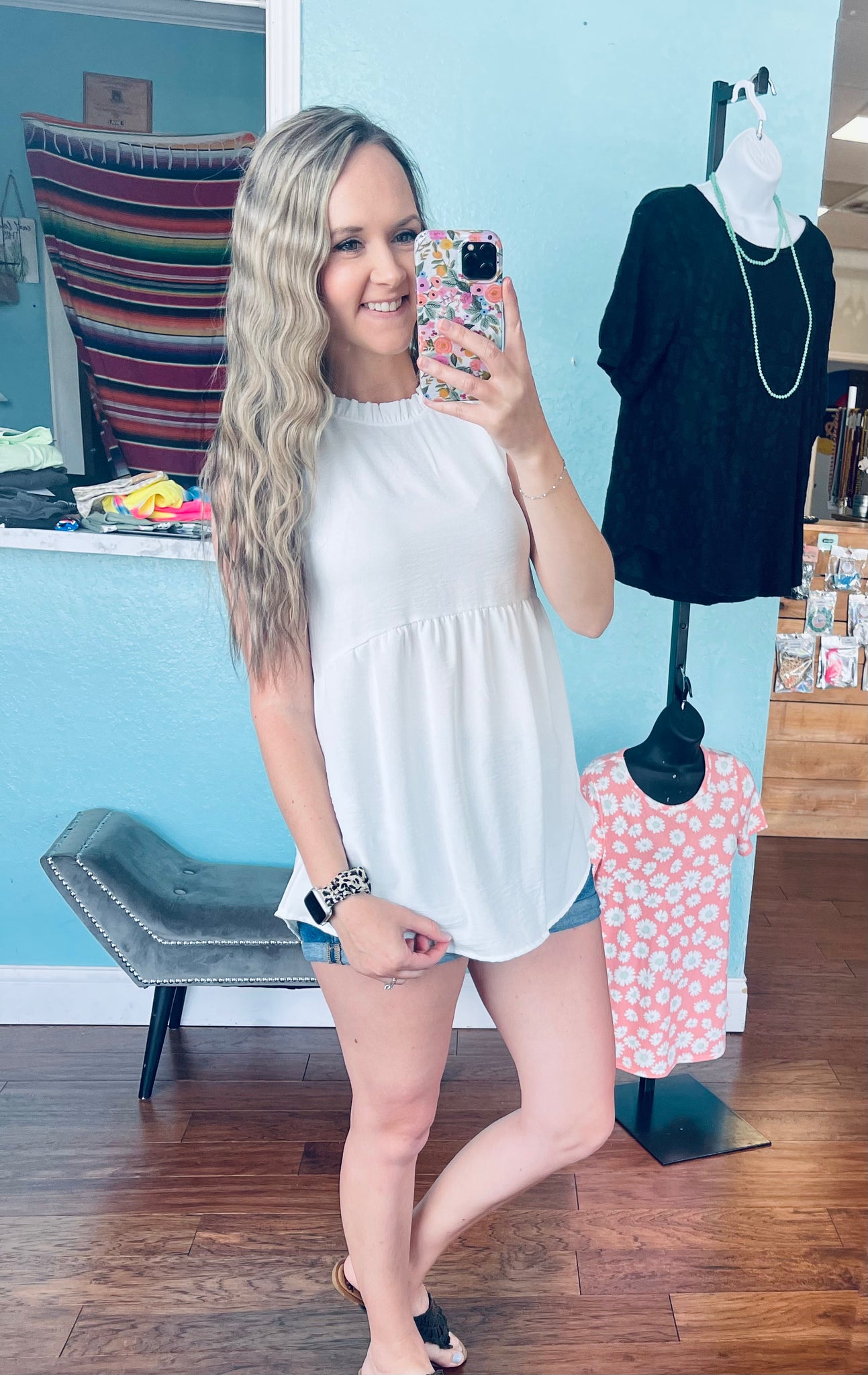 White ruffle babydoll tank