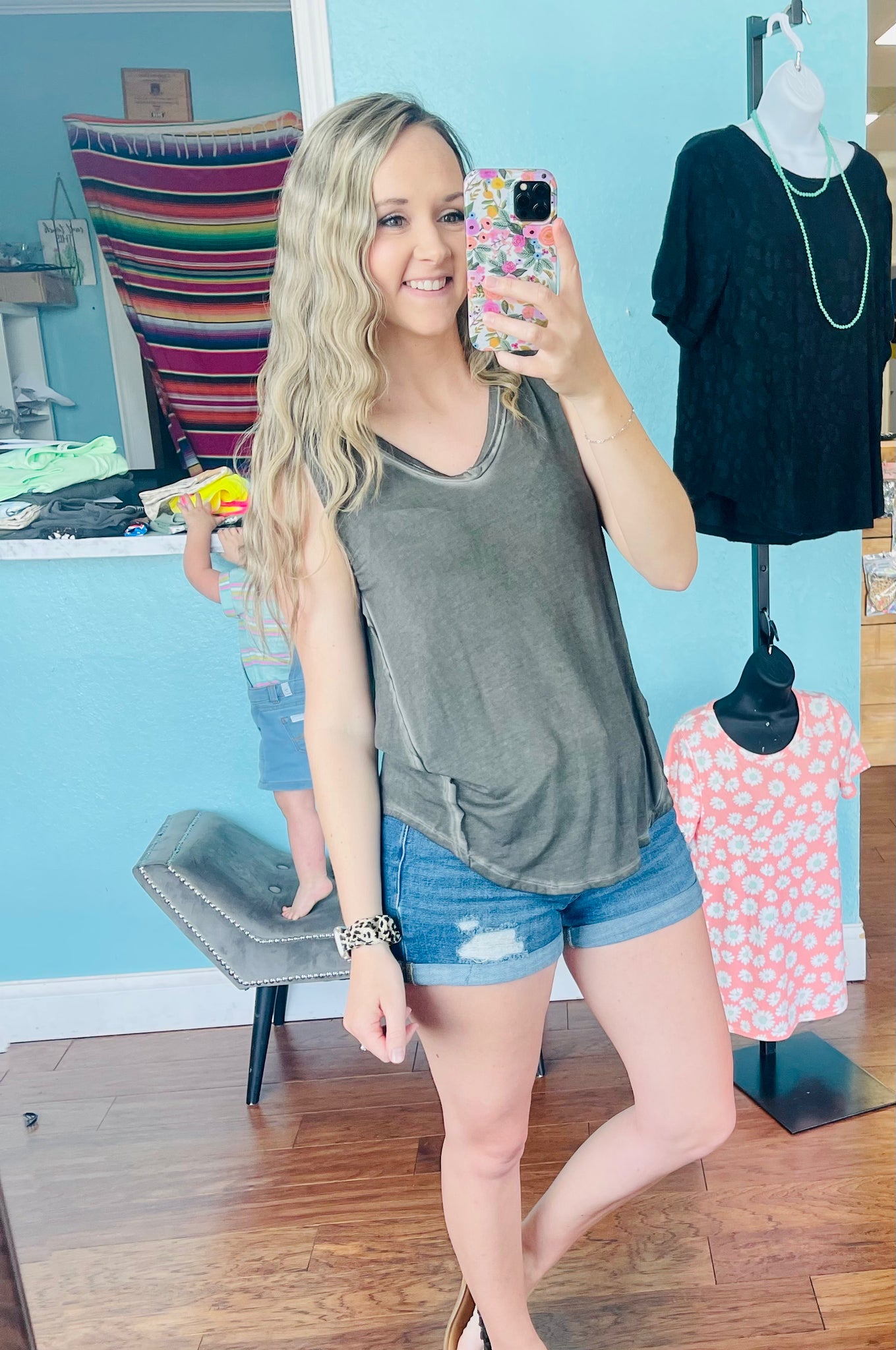 Acid wash black tank top