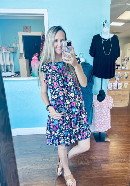 Navy floral pocket dress