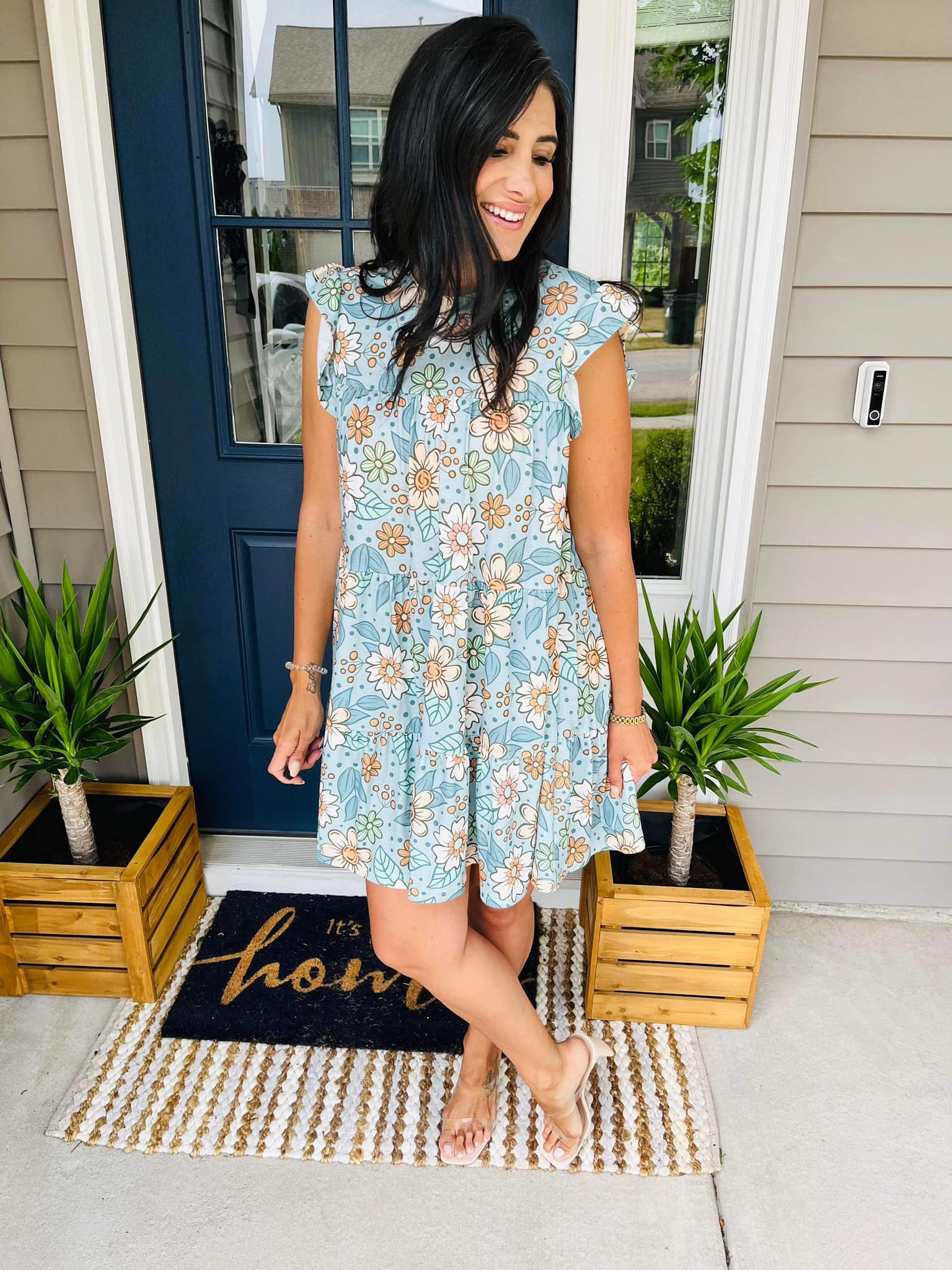 Blue floral pocket dress