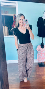 Leopard print drawstring pocket pants