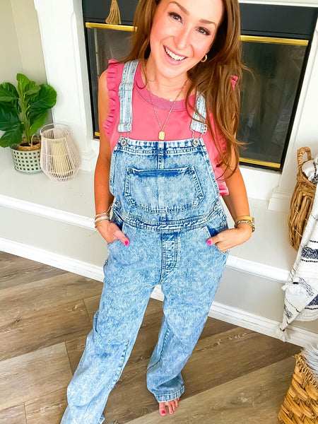 Washed boyfriend overalls