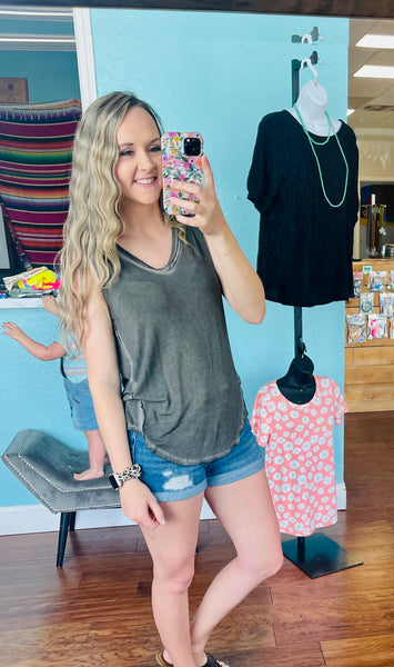 Acid wash black tank top