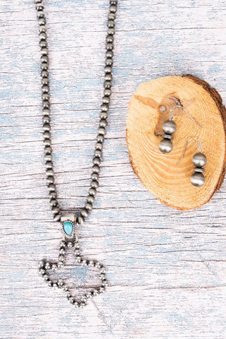 Turquoise TEXAS silver pearl necklace and earring set