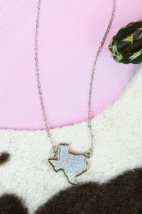 Iridescent druzy texas silver tone necklace & earrings set
