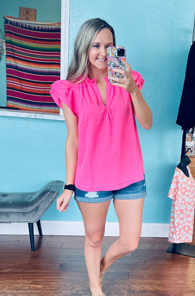 Hot pink ruffle sleeve top