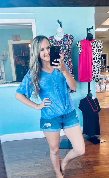 Blue tie dye knotted top