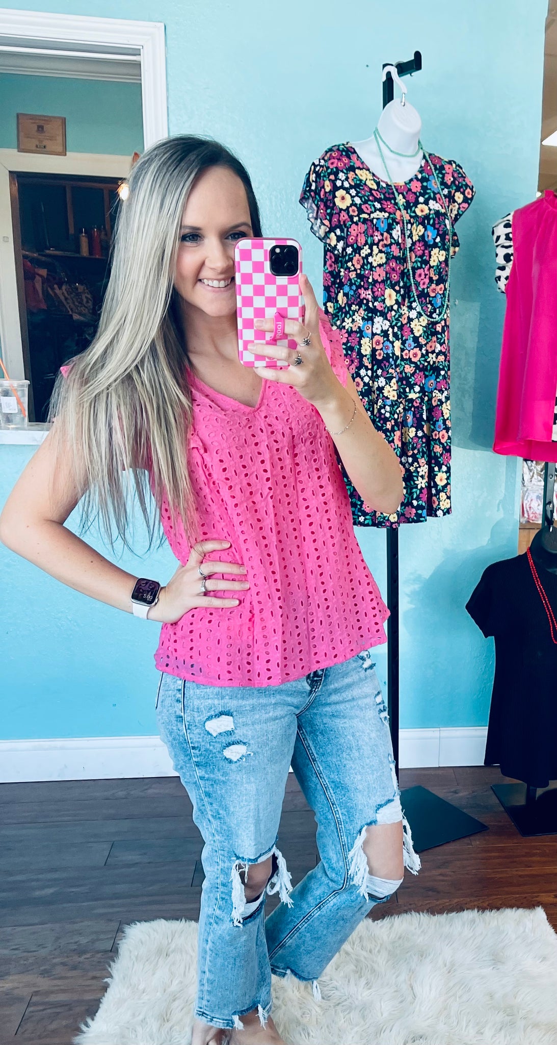 Pink eyelet top