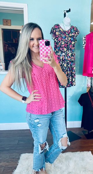 Pink eyelet top