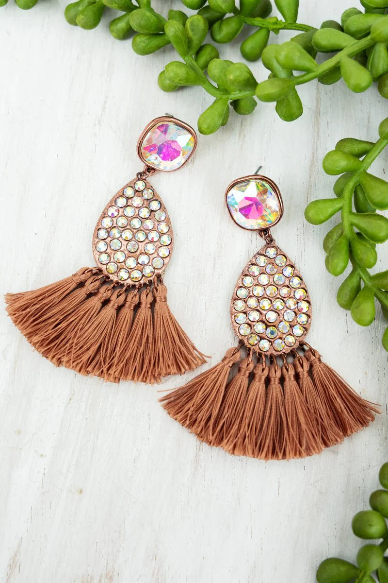 Cristobal coppertone teardrop tassels fringe earrings