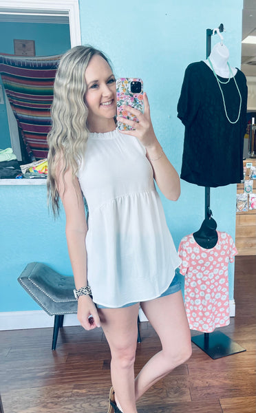 White ruffle babydoll tank