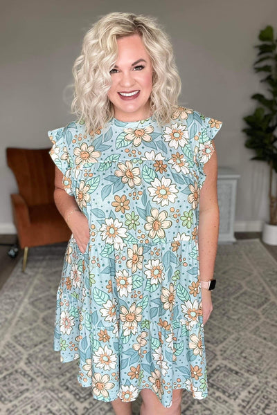 Blue floral pocket dress