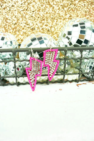 Sparkle pink lightening bolt earrings