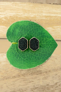 Dainty black druzy stud earrings